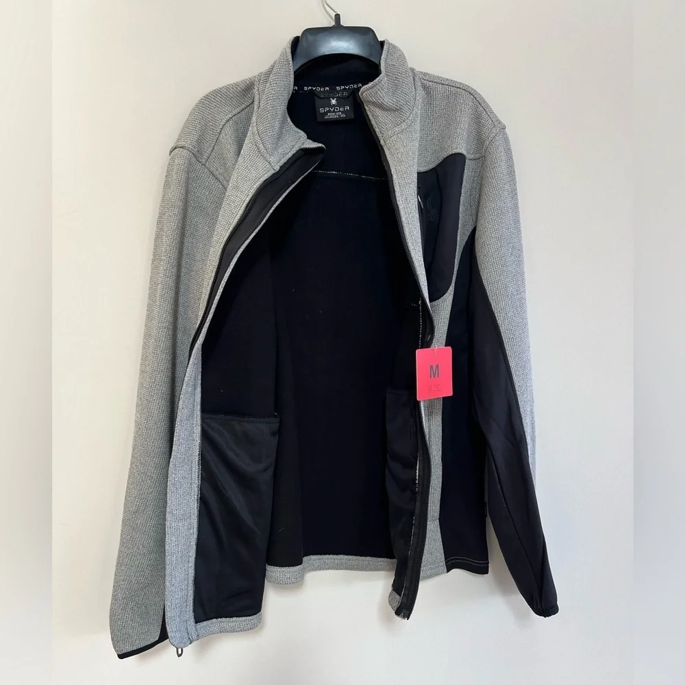 Spyder Men's Bandit Hybrid Full Zip Mid Layer Jacket, Grey/Black, M - Picture 3 of 9